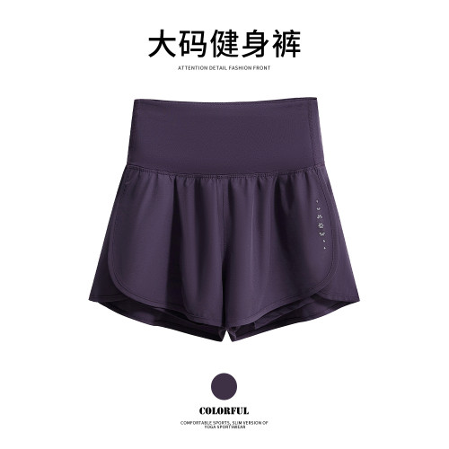 大碼胖MM健身褲女2025春夏季跑步速乾運動褲假兩件防走光三分褲