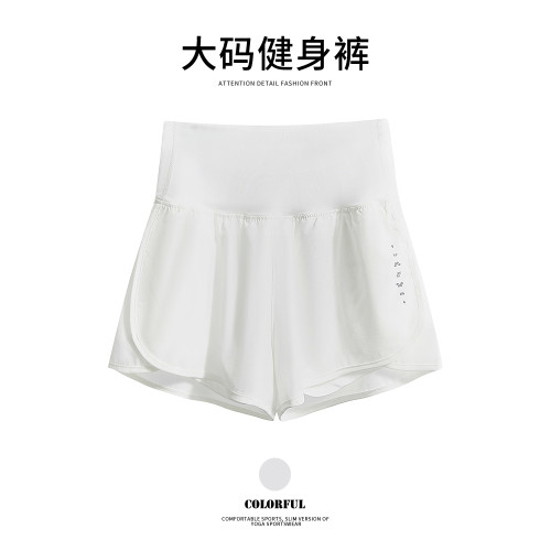 大碼胖MM健身褲女2025春夏季跑步速乾運動褲假兩件防走光三分褲
