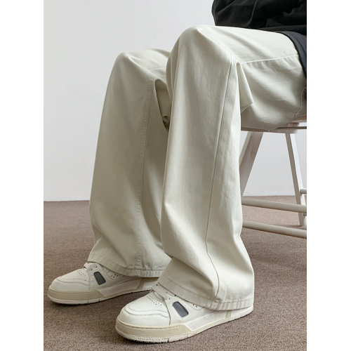 AMGX米白色休閒褲男2025新款cleanfit風寬松垂感美式直筒濶腿褲子