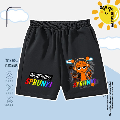 新款Sprunki節奏盒子短褲兒童夏季中高腰五分褲男女童休閒運動褲