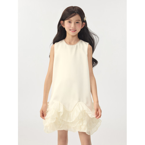 YinGiiar童裝杏色連衣裙女童2025新款高級感生日禮服裙兒童公主裙