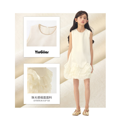 YinGiiar童裝杏色連衣裙女童2025新款高級感生日禮服裙兒童公主裙