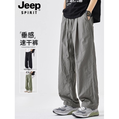 JEEP SPIRIT吉普速乾運動褲子男款寬松直筒夏季休閒濶腿褲冰絲褲