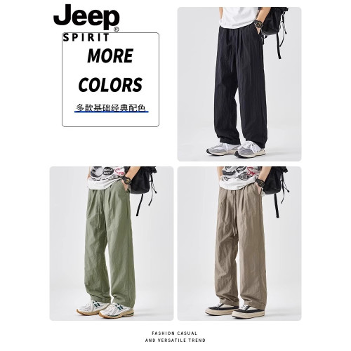 JEEP SPIRIT吉普速乾運動褲子男款寬松直筒夏季休閒濶腿褲冰絲褲