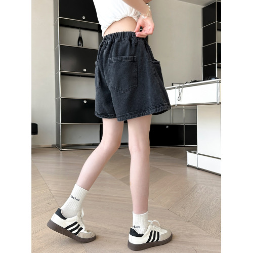 女童牛仔短褲夏季裝小女孩黑色熱褲外穿兒童四分兒童中大童薄夏天