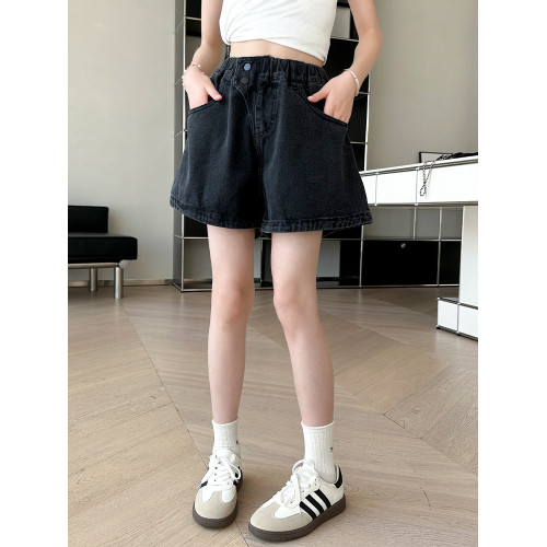 女童牛仔短褲夏季裝小女孩黑色熱褲外穿兒童四分兒童中大童薄夏天