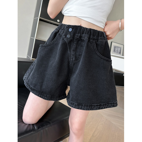 女童牛仔短褲夏季裝小女孩黑色熱褲外穿兒童四分兒童中大童薄夏天
