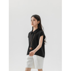 Pawpaw liu原創設計女童短袖t恤2025夏季新款兒童氣質黑色polo衫