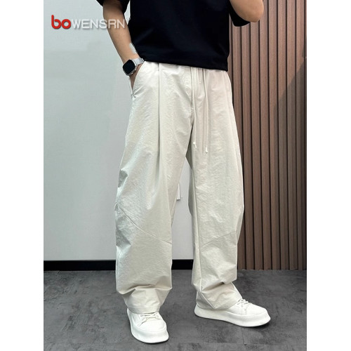 潮牌直筒彎刀休閒褲男士2025新款夏季薄款男褲高級感濶腿褲子男款