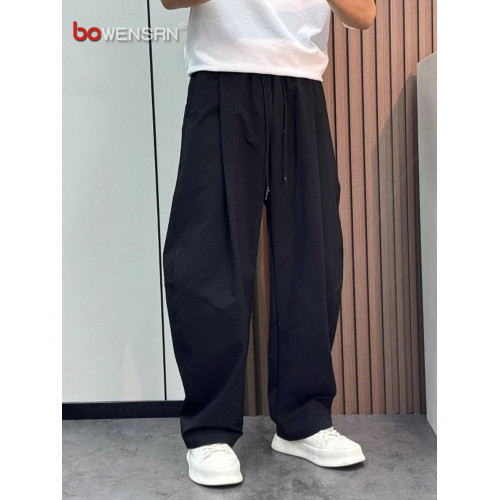 潮牌直筒彎刀休閒褲男士2025新款夏季薄款男褲高級感濶腿褲子男款