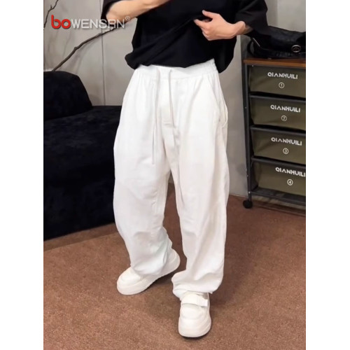 棉麻感彎刀休閒褲男士2025新款夏季薄款男褲潮牌垂感濶腿褲子男款
