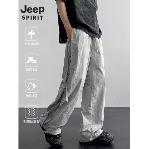 吉普JEEP2026新款工裝褲男夏季薄款運動速乾濶腿褲休閒網洞沖鋒褲