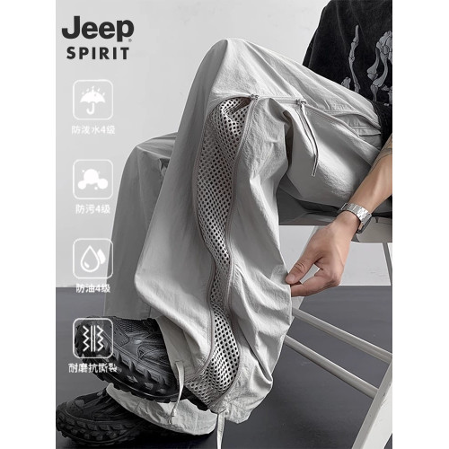 吉普JEEP2026新款工裝褲男夏季薄款運動速乾濶腿褲休閒網洞沖鋒褲