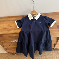 卷媽童品26夏季中大女童學院風連衣裙短袖T恤POLO裙青少年中長裙