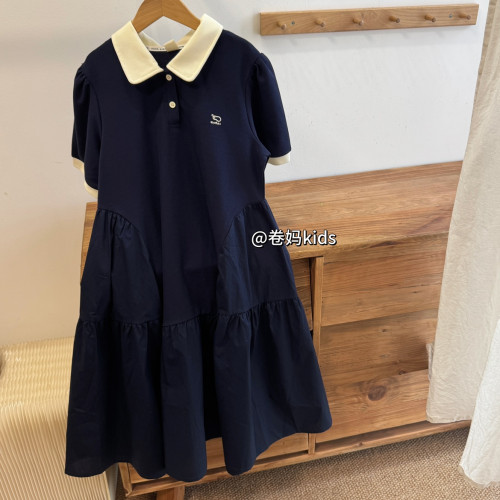 卷媽童品26夏季中大女童學院風連衣裙短袖T恤POLO裙青少年中長裙