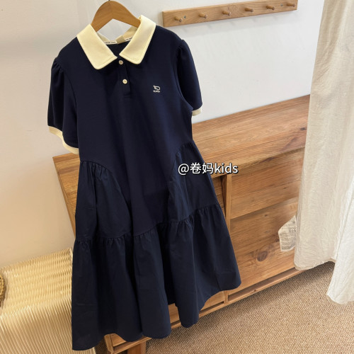 卷媽童品26夏季中大女童學院風連衣裙短袖T恤POLO裙青少年中長裙
