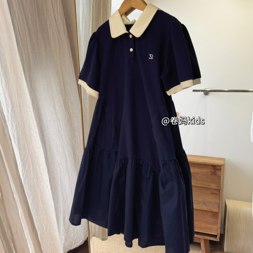 卷媽童品26夏季中大女童學院風連衣裙短袖T恤POLO裙青少年中長裙