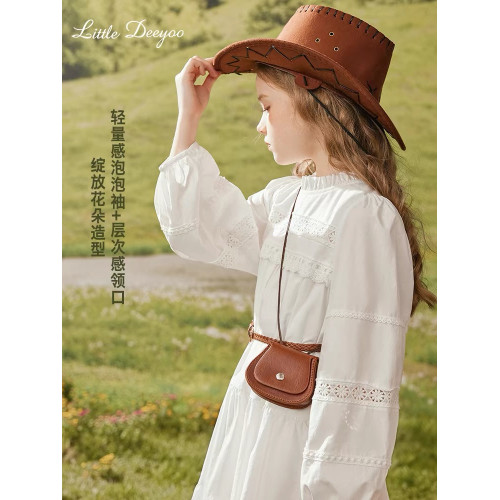 2025年春裝新款女童裙子兒童白色連衣裙高級感森系春秋公主裙洋氣