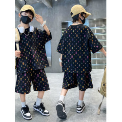 安哼安哼男童夏裝彩色方塊短袖套裝時髦洋氣2025夏季新款兒童夏款