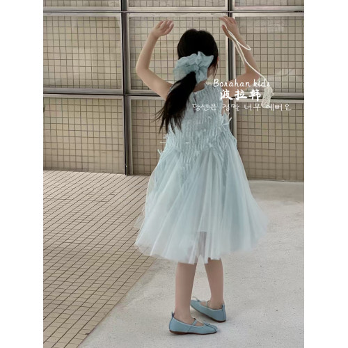 波拉韓女童連衣裙夏裝2025新款洋氣兒童無袖背心裙小女孩公主裙子