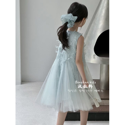 波拉韓女童連衣裙夏裝2025新款洋氣兒童無袖背心裙小女孩公主裙子