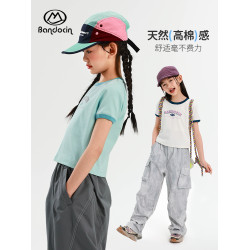 半度閒女童夏季短袖t恤洋氣中大童2025新款兒童夏裝運動潮酷女孩T
