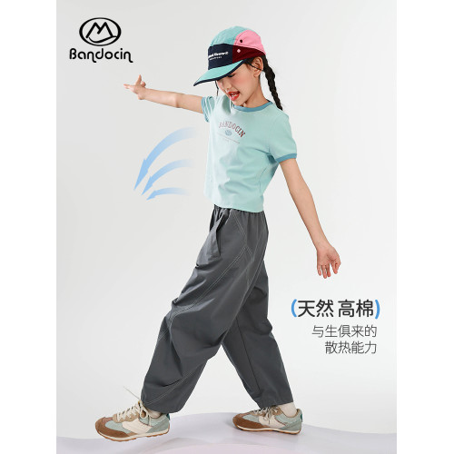 半度閒女童夏季短袖t恤洋氣中大童2025新款兒童夏裝運動潮酷女孩T