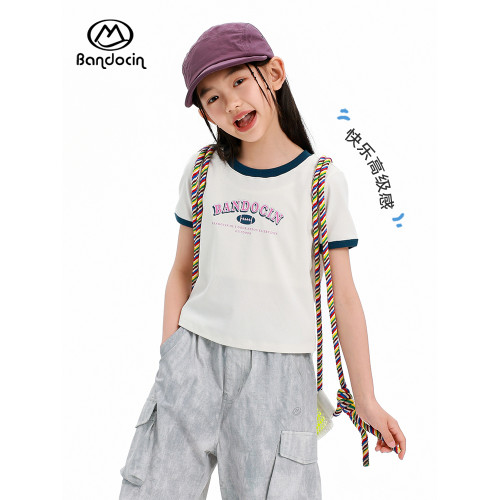 半度閒女童夏季短袖t恤洋氣中大童2025新款兒童夏裝運動潮酷女孩T