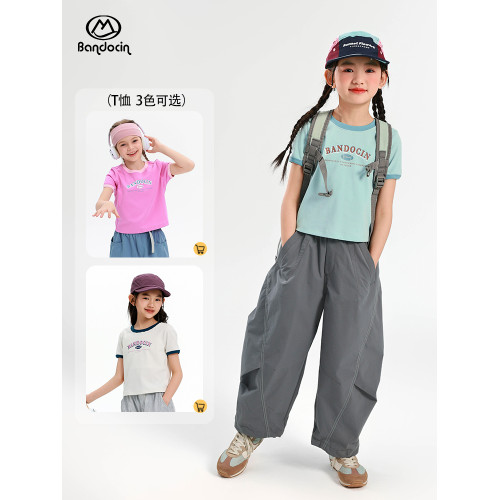 半度閒女童夏季短袖t恤洋氣中大童2025新款兒童夏裝運動潮酷女孩T