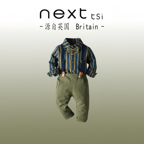 next tsi春秋季男童紳士套裝小男孩領結襯衫背帶褲兩件套花童禮服