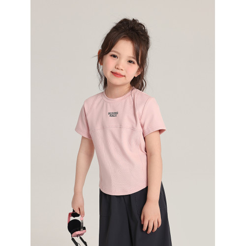 布丁哈魯童裝女童2025夏季新款兒童休閒洋氣涼感修身短袖速乾T恤