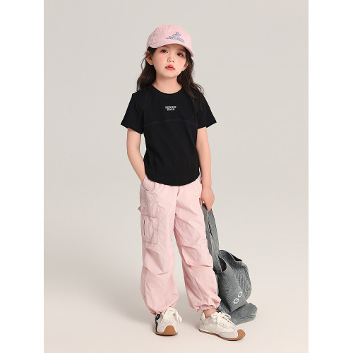 布丁哈魯童裝女童2025夏季新款兒童休閒洋氣涼感修身短袖速乾T恤