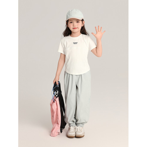 布丁哈魯童裝女童2025夏季新款兒童休閒洋氣涼感修身短袖速乾T恤