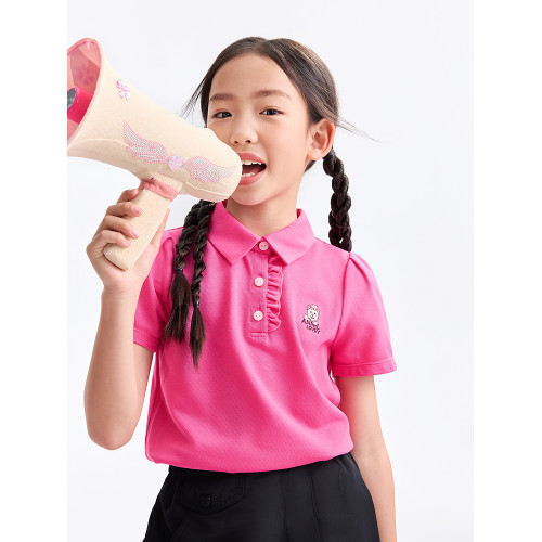 安奈兒童裝女童翻領短袖POLO衫2025夏新款吸溼透氣純棉學院風甜美