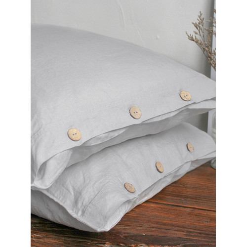 素麻雨巷 水洗純亞麻枕套椰殼紐釦款單人枕套抑菌抗過敏親膚透氣