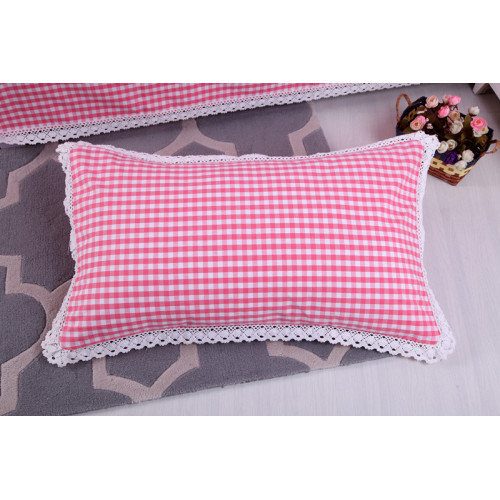 精梳純棉粗布枕套 格子花邊大童枕成人枕頭套一對裝 耐洗學生單人