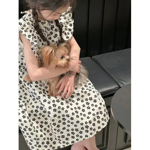 波拉韓童裝女童短袖連衣裙2025夏季兒童小飛袖裙子中大童背心裙