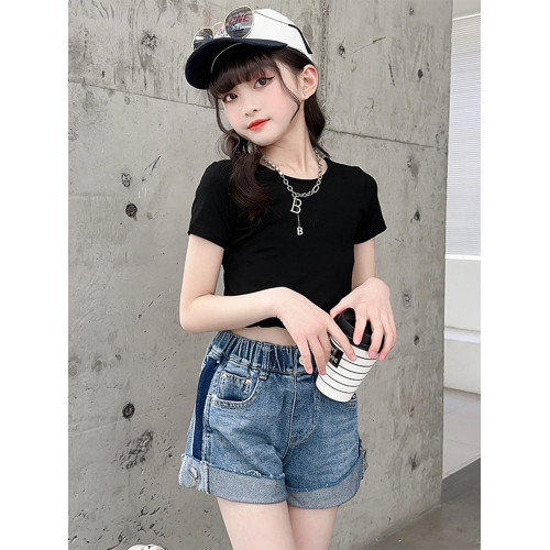 女童夏季薄款牛仔短褲外穿2025新款女大童兒童裝洋氣卷邊褲子夏裝