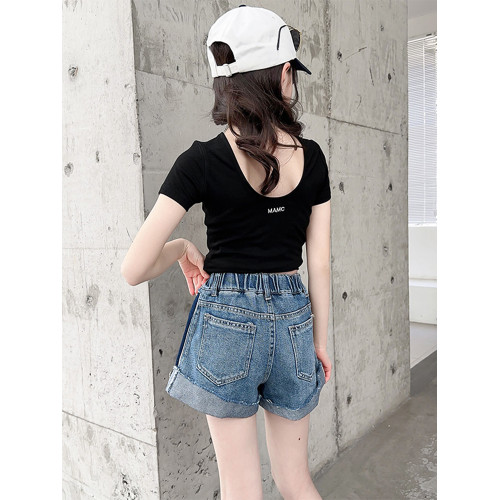 女童夏季薄款牛仔短褲外穿2025新款女大童兒童裝洋氣卷邊褲子夏裝