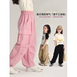 布丁哈魯童裝夏裝女童防蚊褲工裝褲薄2025夏季新款兒童休閒褲子