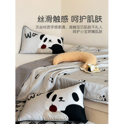 卡通印花天絲枕套兒童冰絲枕頭套親子寶寶乳膠枕芯套單個夏季枕巾