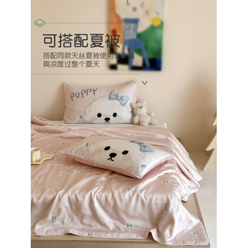 卡通印花天絲枕套兒童冰絲枕頭套親子寶寶乳膠枕芯套單個夏季枕巾