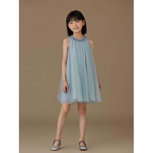哈齒童裝兒童湖藍色連衣裙夏季薄款公主裙紗裙女孩背心裙女童洋氣