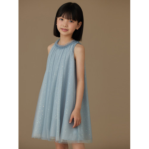 哈齒童裝兒童湖藍色連衣裙夏季薄款公主裙紗裙女孩背心裙女童洋氣