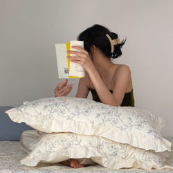 法式復古風純棉枕套夾棉密道絎縫全棉荷葉花邊枕皮74*48cm枕頭套