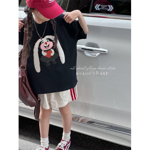 設計師新款毛巾綉女童短袖T恤兒童上衣2026夏裝韓國童裝大童寬鬆t