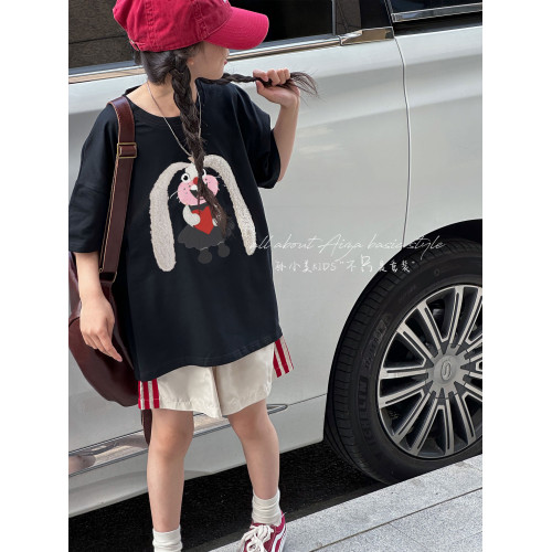 設計師新款毛巾綉女童短袖T恤兒童上衣2026夏裝韓國童裝大童寬鬆t