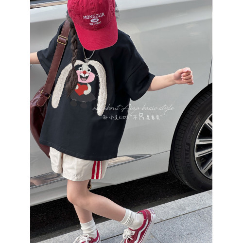 設計師新款毛巾綉女童短袖T恤兒童上衣2026夏裝韓國童裝大童寬鬆t