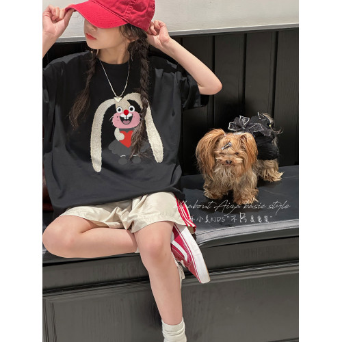 設計師新款毛巾綉女童短袖T恤兒童上衣2026夏裝韓國童裝大童寬鬆t