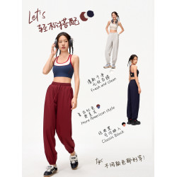 SPLAN束腳寬鬆運動褲跑步休閒健身速乾外穿高腰濶腿瑜珈長褲女